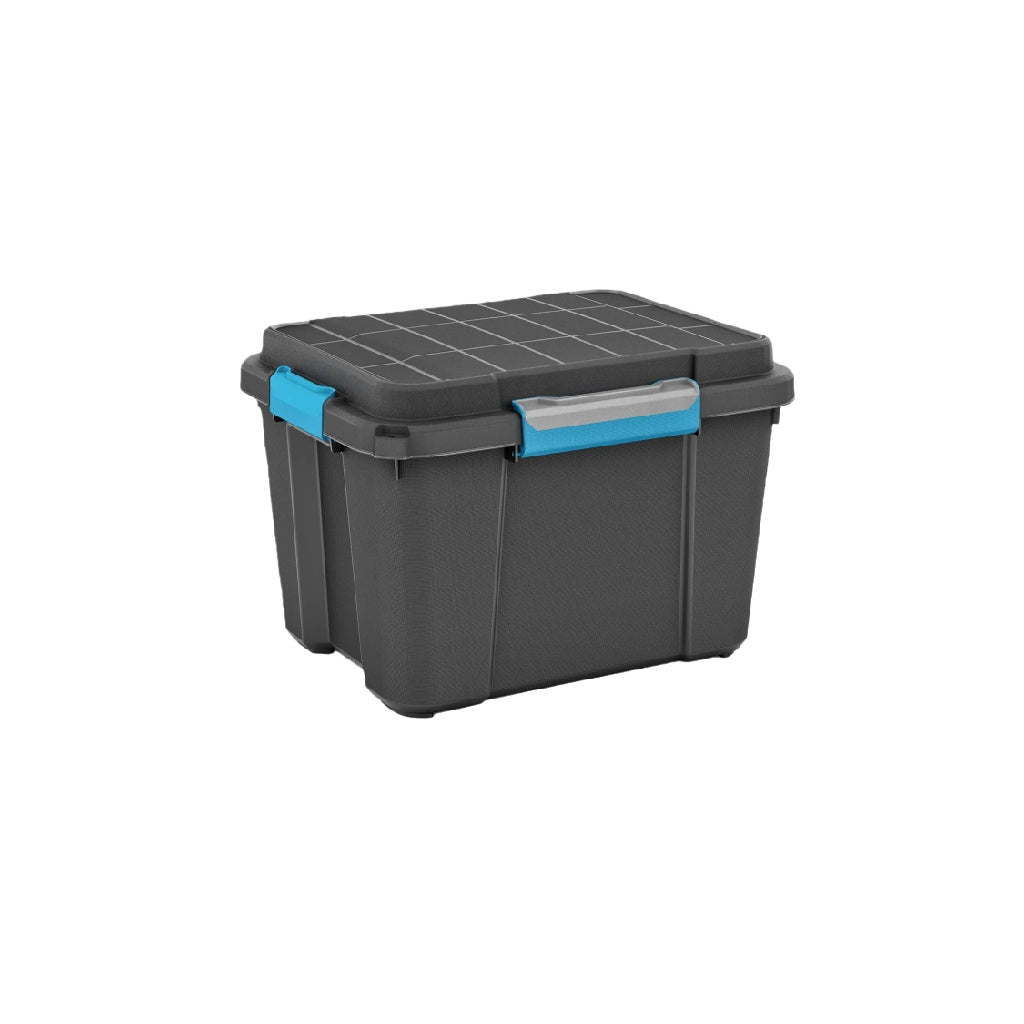 Caja de Almacenamiento Gris con Tapa Azul y Asa